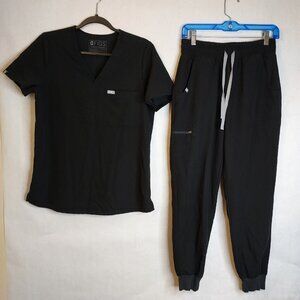 FIGS Set Women's S Black Catarina Top Zamora Jogger Scrub Cargo Pants Healthcare